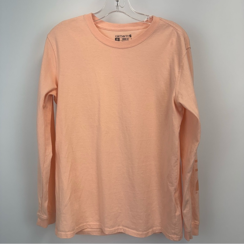 Carhartt Women's Loose Fit Long Sleeve Logo Sleeve Graphic T-Shirt Size XS